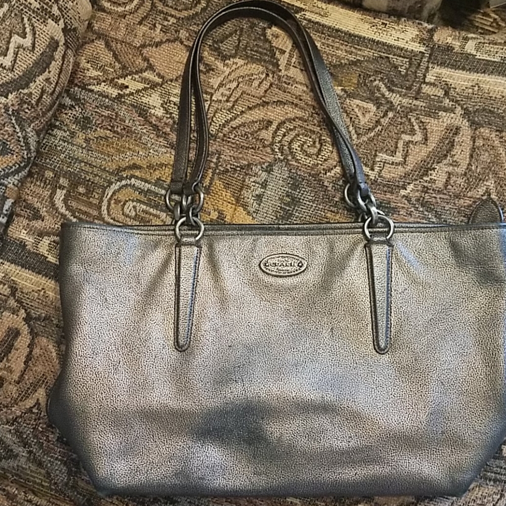 Coach Pebbled Metallic Bronze Ellis Tote Purse Bag
